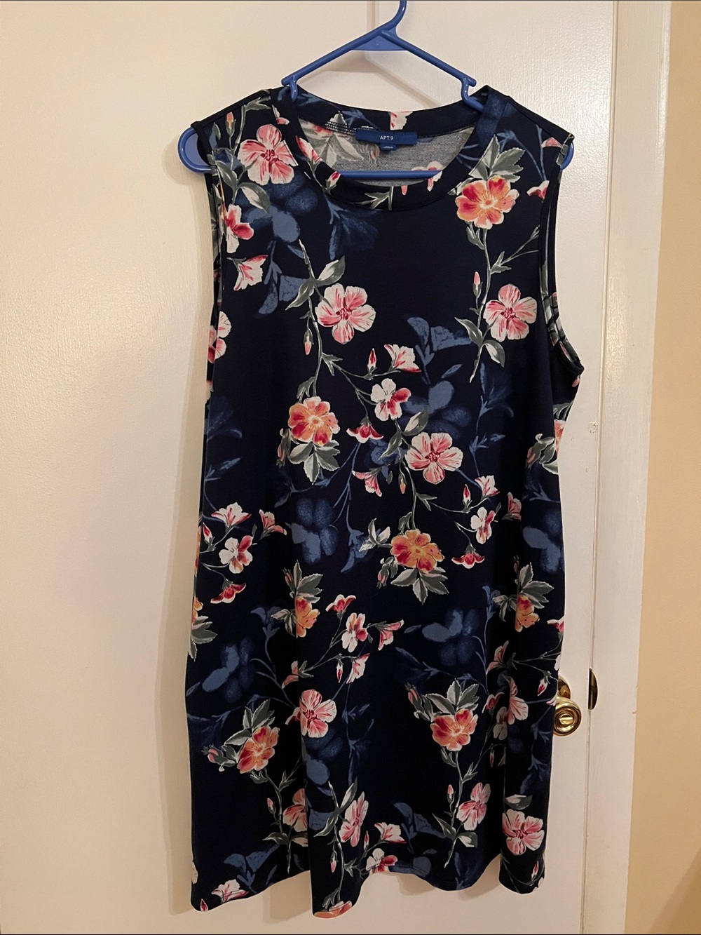Apt. 9 Navy Floral Sleeveless Midi Dress with Pink & Coral Blooms
